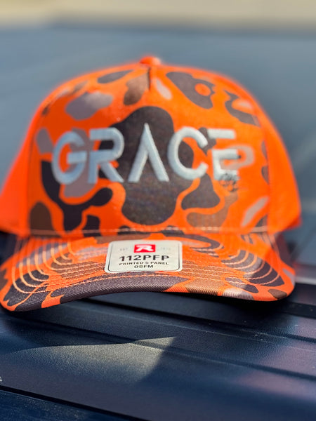 GRACE” Hat in orange camo, snap back – Holy Beardz, LLC display picture 3