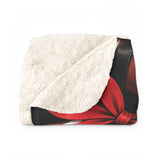 Football Sherpa Blanket — Red & Black Ribbon Pattern