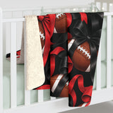 Football Sherpa Blanket — Red & Black Ribbon Pattern