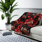 Football Sherpa Blanket — Red & Black Ribbon Pattern