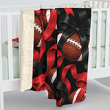 Football Sherpa Blanket — Red & Black Ribbon Pattern