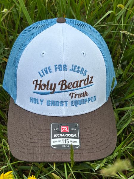 Richardson 115 live for Jesus trucker hat white front/ blue back