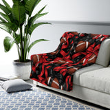 Football Sherpa Blanket — Red & Black Ribbon Pattern