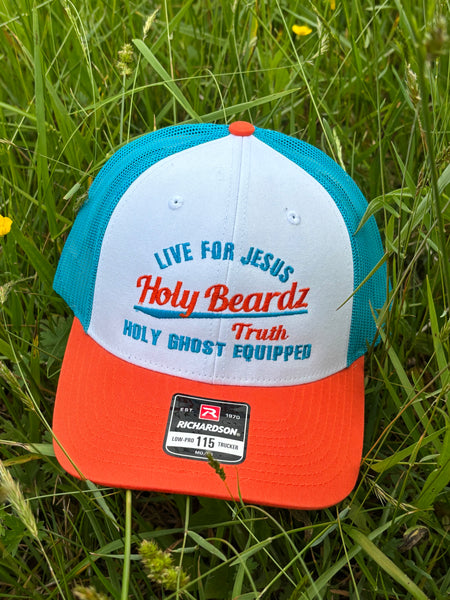 Richardson 115 lift for Jesus trucker hat white and teal and orange