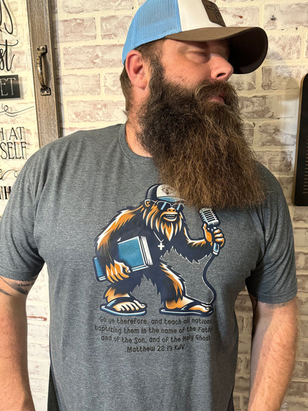 Bigfoot preacher Tshirt -Charcoal