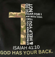 “YHWH” in Camo Print on Black Hoodie on Front & Cross image on Back