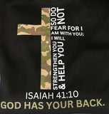 “YHWH” in Camo Print on Black Hoodie on Front & Cross image on Back