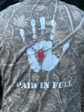 “Holy Ghost Equipped” on front and “Paid in Full” on the back — Light Camo T-Shirt