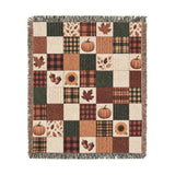 Autumn Patchwork Woven Blanket - Pumpkin, Leaf & Plaid Throw