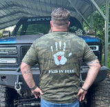 “Yeshua” on front and “Paid in Full” on the back — Forest Camo T-Shirt