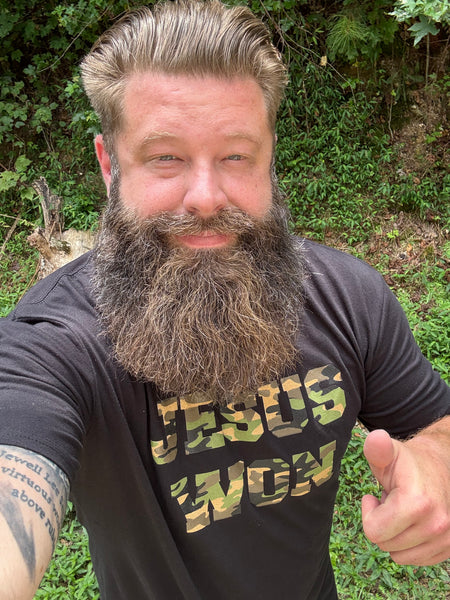 Jesus Won - Camo print on black shirt