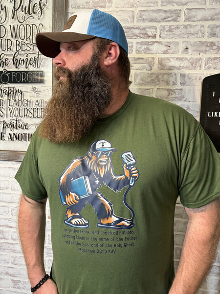 Bigfoot preacher Tshirt -Military Green