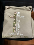 “YHWH” in Camo Print on Front & Cross image on Back—Khaki Hoodie