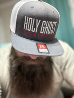 "Holy Ghost Equipped" Gray and White Richardson Flat Bill Snap Back Hat