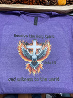 Acts 1:8 Dove and Cross T-Shirt - Heather Purple