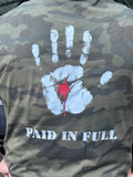 “Yeshua” on front and “Paid in Full” on the back — Forest Camo T-Shirt