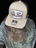 Awesome Richardson 112 trucker, snapback, tan/coffee with red white patch ￼