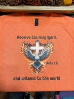 Acts 1:8 Dove and Cross T-Shirt - Heather Orange