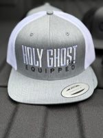 YUPOONG gray front white snapback, Holy Ghost equipped in white and black letters ￼