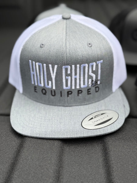 YUPOONG gray front white snapback, Holy Ghost equipped in white and black letters ￼