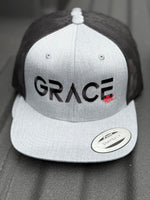 YUPOONG GRAY AND BLACK SNAP BACK BLACK GRACE HAT