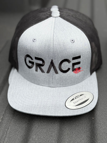 YUPOONG GRAY AND BLACK SNAP BACK BLACK GRACE HAT