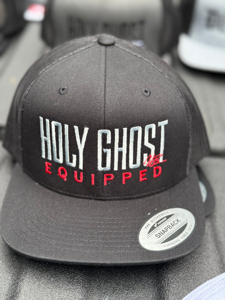 YUPOONG BLACK FRONT AND BACK SNAP BACK HOLYGHOST IN GRAY AND RED