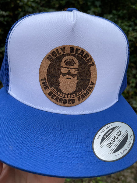Yupoong blue snap back with cork Holybeardz logo !!